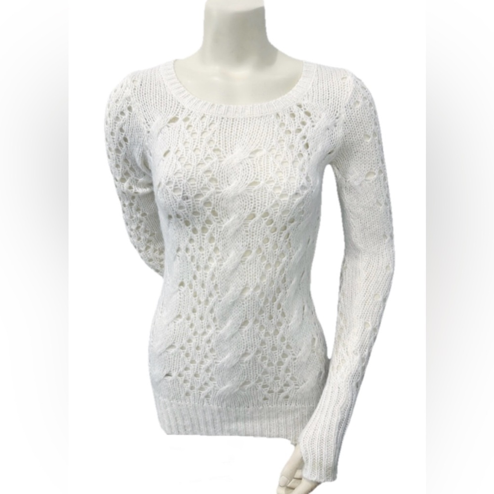 dELiA*s Women’s Small White Cable Knit Open Weave Pullover Sweater Boho Chic